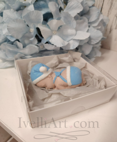 Спящо бебе подарък за гости  в синьо