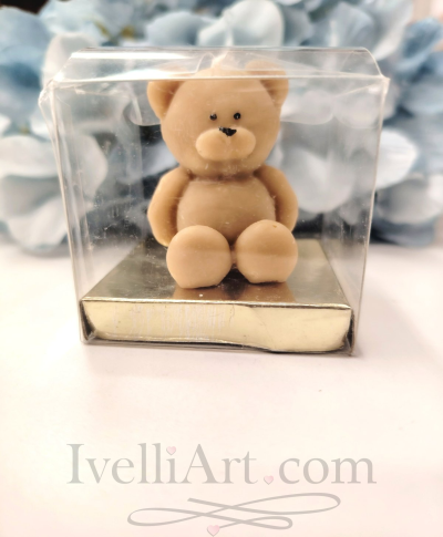 Мини свещ мече в бяло подарък за гости